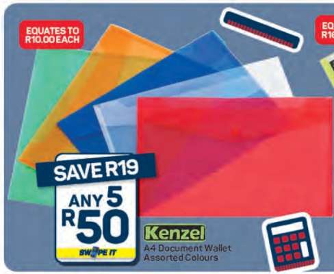Kenzel A4 Document Wallet Assorted Colours