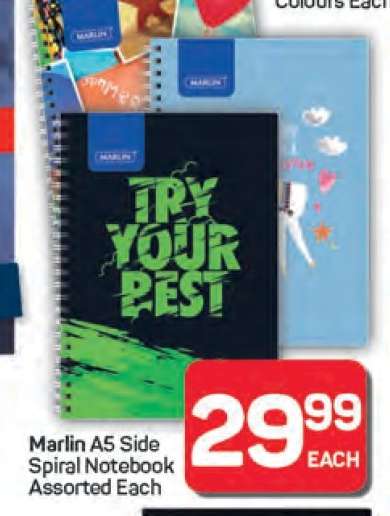 Marlin A5 Side Spiral Notebook Assorted Each