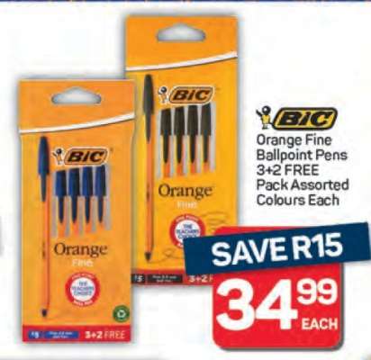 BIC Orange Fine Ballpoint Pens 3+2 FREE Pack Assorted Colours Each