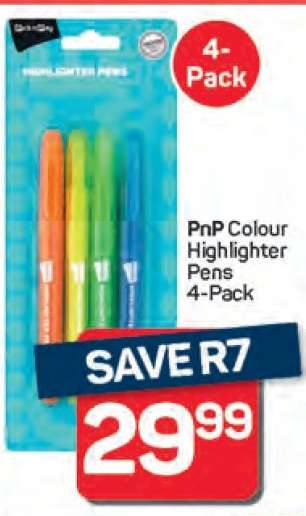 PnP Colour Highlighter Pens 4-Pack