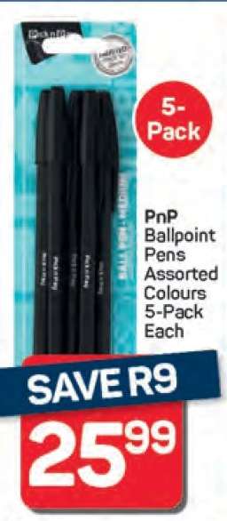 PnP Ballpoint Pens Assorted Colours 5-Pack Each