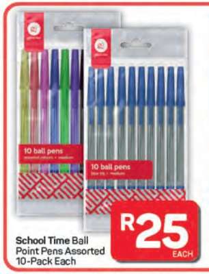 School Time Ball Point Pens Assorted 10-Pack Each