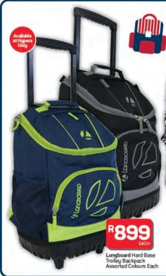 Longboard Hard Base Trolley Backpack Assorted Colours Each