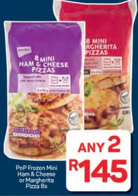 PnP Frozen Mini Ham & Cheese or Margherita Pizza 8s