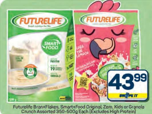 Futurelife Bran+Flakes, Smart+Food Original, Zero, Kids or Granola Crunch Assorted 350-500g Each