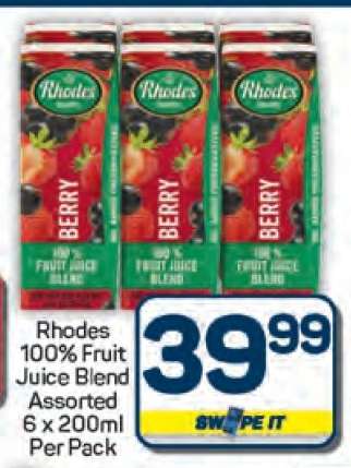 Rhodes 100% Fruit Juice Blend Assorted-6 x 200ml Per Pack