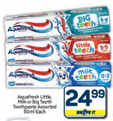 Aquafresh Little, Milk or Big Teeth Toothpaste Assorted 50ml Each