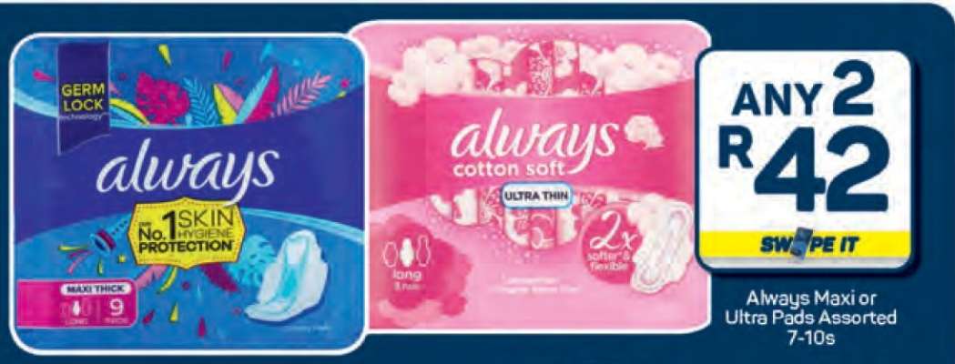 Always Maxi or Ultra Pads Assorted 7-10s