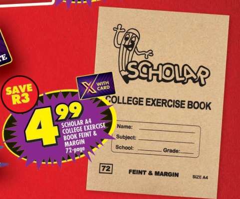SCHOLAR A4 COLLEGE EXERCISE BOOK FEINT & MARGIN