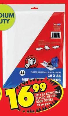 JIFFY A4 ADJUSTABLE PLASTIC SLIP-ON BOOK COVERS