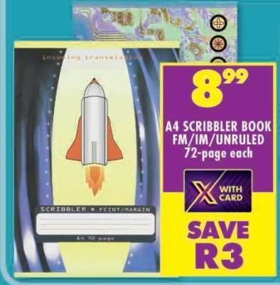 A4 SCRIBBLER BOOK FM/IM/UNRULED