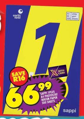SAPPI 1 PLUS A4 PHOTOSTAT 80GSM PAPER 500 SHEETS