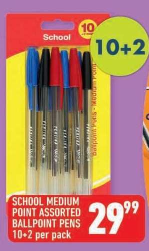 SCHOOL MEDIUM POINT ASSORTED BALLPOINT PENS