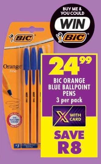 BIC ORANGE BLUE BALLPOINT PENS