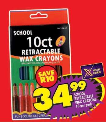SCHOOL RETRACTABLE WAX CRAYONS 10 per pack