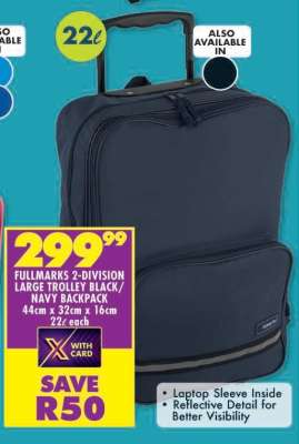 FULLMARKS 2-DIVISION LARGE TROLLEY BLACK/NAVY BACKPACK