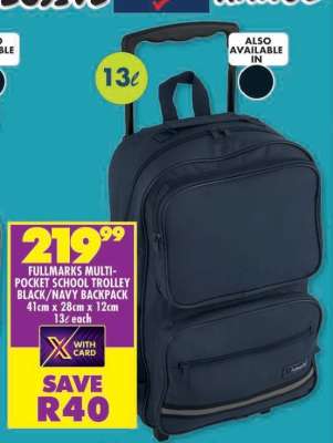 FULLMARKS MULTI-POCKET SCHOOL TROLLEY BLACK/NAVY BACKPACK