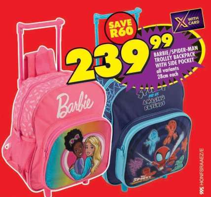 BARBIE/SPIDER-MAN TROLLEY BACKPACK WITH SIDE POCKET