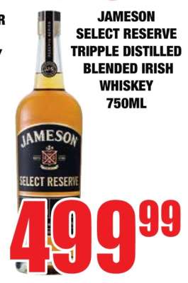 JAMESON SELECT RESERVE TRIPPLE DISTILLED BLENDED IRISH WHISKEY 750ML