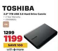 TOSHIBA 2.5" 1TB USB 3.0 Hard Drive Canvio