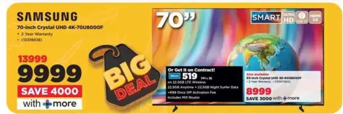 Samsung 70-Inch Crystal UHD 4K 70U8000F