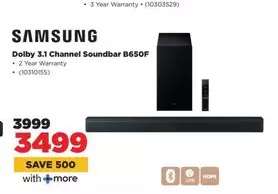 Samsung Dolby 3.1 Channel Soundbar B650F
