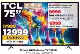 TCL 75-Inch QLED Google TV-75P8K