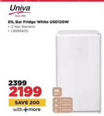 Univa 81L Bar Fridge White USD120W