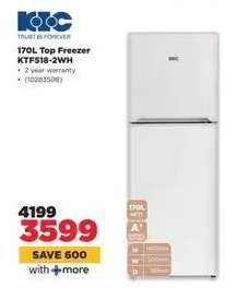 170L Top Freezer KTF518-2WH
