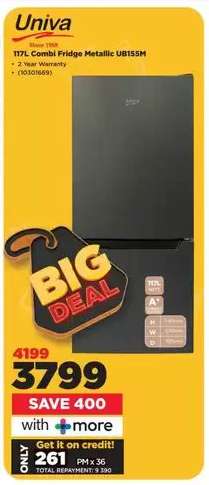 Univa 117L Combi Fridge Metallic UB155M