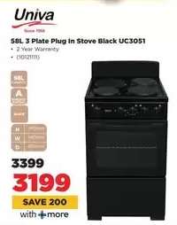 Univa 58L 3 Plate Plug In Stove Black UC3051