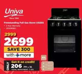 Univa Freestanding Full Gas Stove UG555