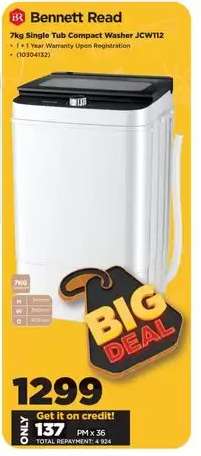 Bennett Read 7kg Single Tub Compact Washer JCW112