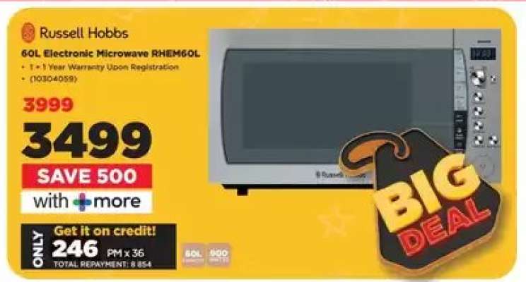 Russell Hobbs 60L Electronic Microwave RHEM60L