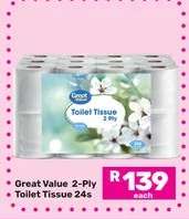 Great Value 2-Ply Toilet Tissue 24s