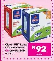 Clover UHT Long Life Full Cream OR Low Fat Milk