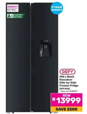 DEFY 496 L Black Glassdoor Side-by-Side Freezer Fridge (DFF456)