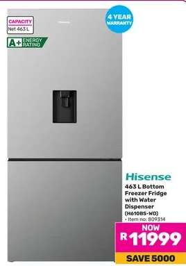 Hisense 463 L Bottom Freezer Fridge with Water Dispenser