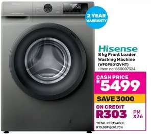 Hisense 8 kg Front Loader Washing Machine (WFP8012VMT)