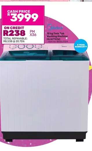 Midea 15 kg Twin Tub Washing Machine (BL15TTW)