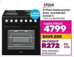 Univa 4-Plate Undercounter Oven and Hob Set (U336B-1)
