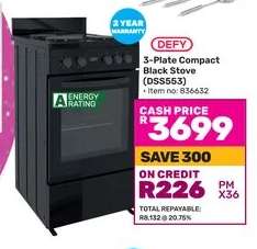 Defy 3 Plate Compact Black Stove DSS553