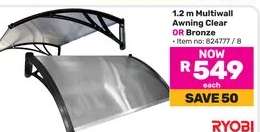 1.2 m Multiwall Awning Clear OR Bronze