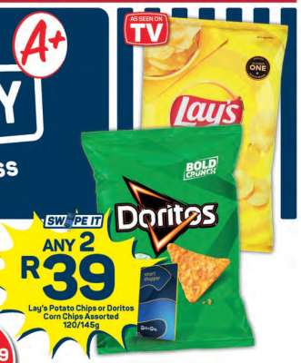 Lay’s Potato Chips or Doritos Corn Chips Assorted 120/145g
