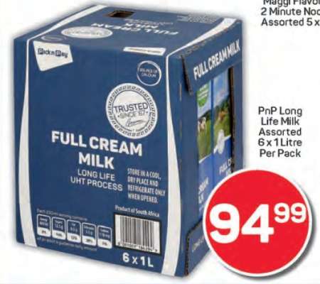 PnP Long Life Milk Assorted 6 x 1 Litre Per Pack