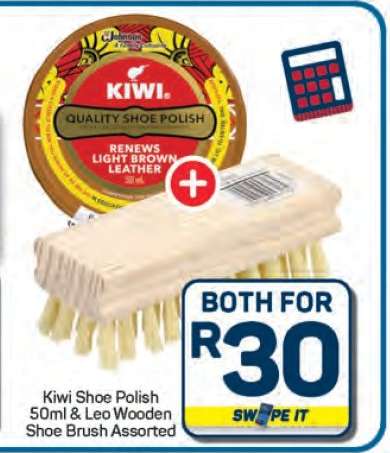 Kiwi Shoe Polish 50ml & Leo Wooden Shoe Brush Assorted