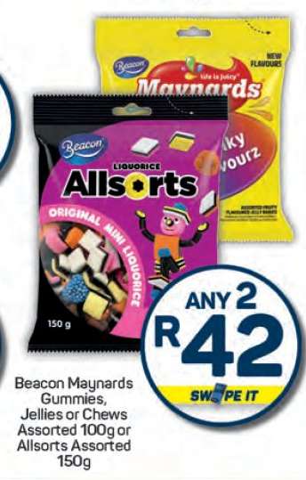 Beacon Maynards Gummies, Jellies or Chews Assorted 100g or Allsorts Assorted 150g