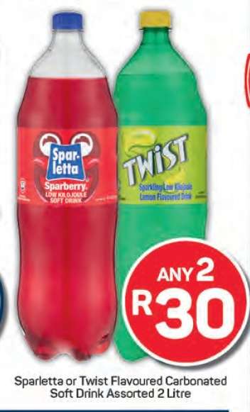 Sparletta or Twist Flavoured Carbonated Soft Drink Assorted 2 Litre