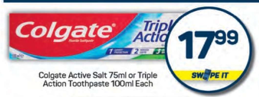 Colgate Active Salt 75ml or Triple Action Toothpaste 100ml Each