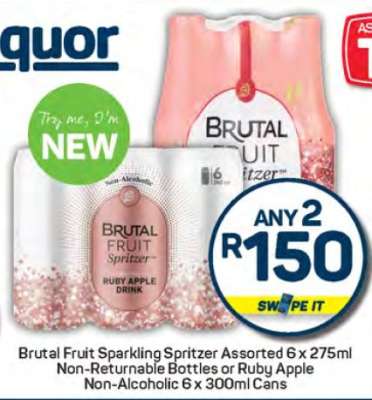 Brutal Fruit Sparkling Spritzer Assorted 6 x 275ml Non-Returnable Bottles or Ruby Apple Non-Alcoholic 6 x 300ml Cans